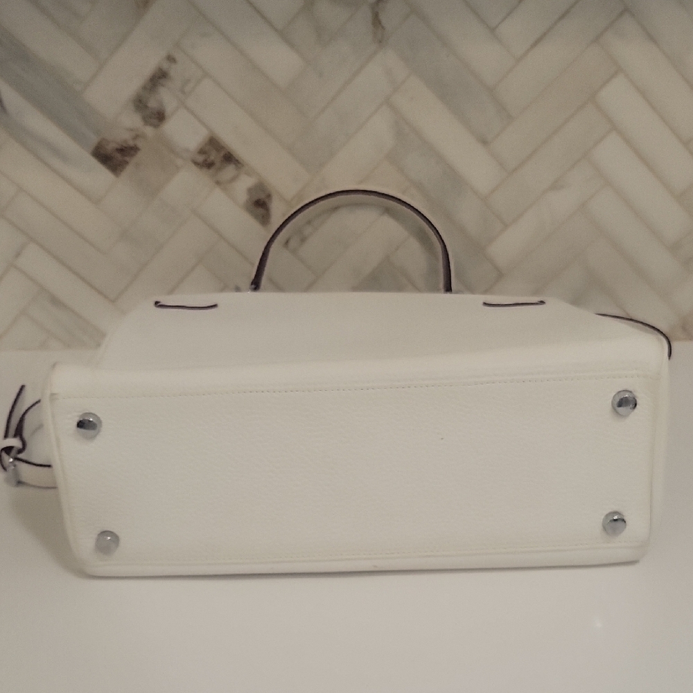 White Leather Satchel with Silver Hardware - Picture 7 of 12